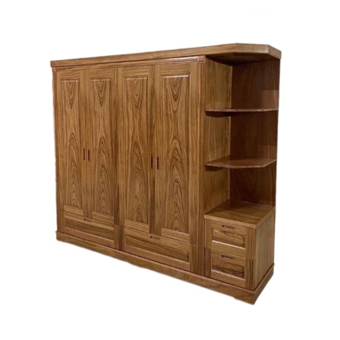 Tủ Quần Áo 4 Cánh Gỗ Hương Xám Có Kệ Góc BN32