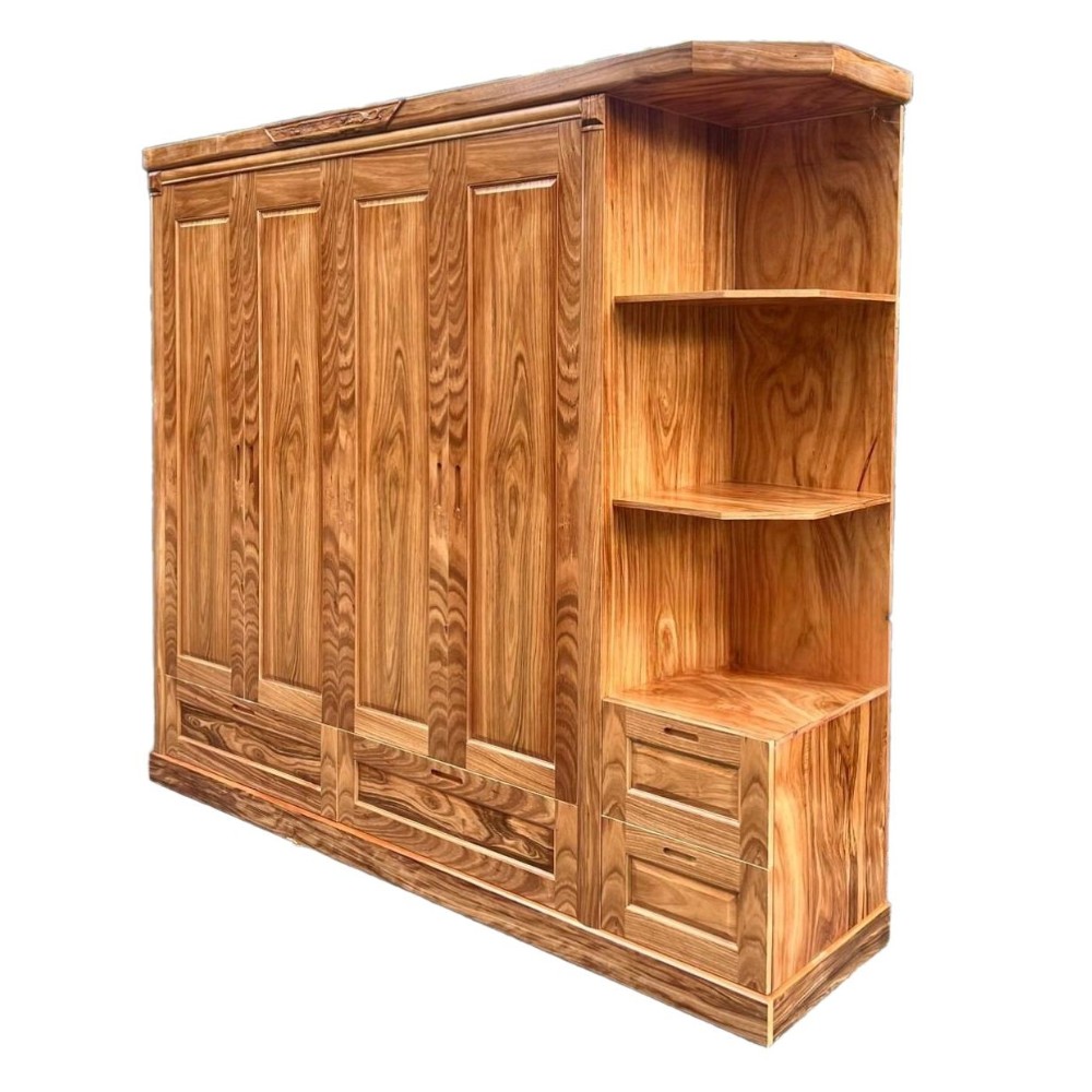 Tủ Quần Áo Gỗ Hương Xám 4 Cánh Có Kệ TATD30