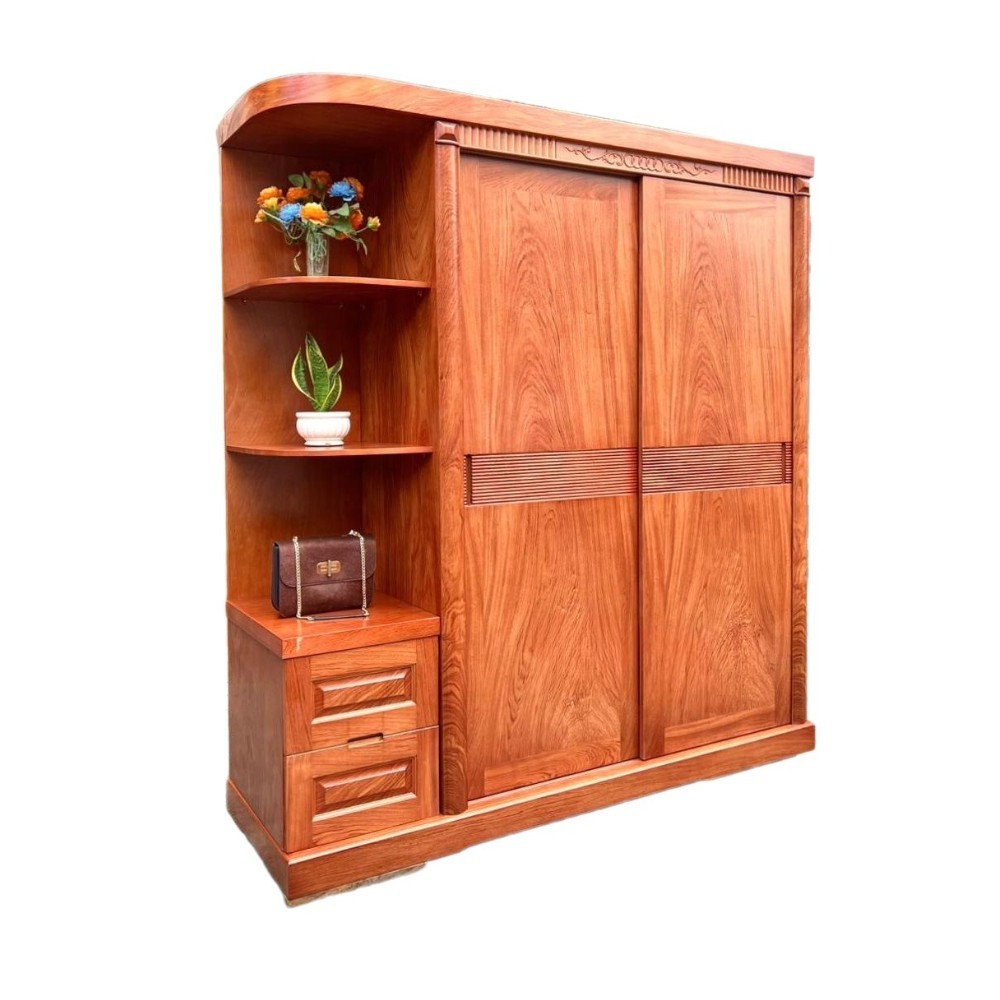 Tủ Quần Áo Gỗ Hương Đá Cánh Lùa Có Kệ TATD31
